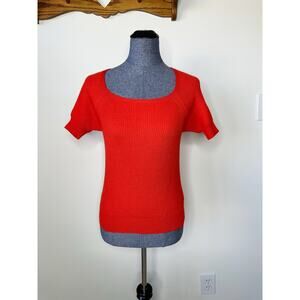 St John Coral Orange Ribbed Short Sleeve Sweater Size Small